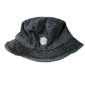 David and Young Black Bucket Hat with Daisy Embroidery